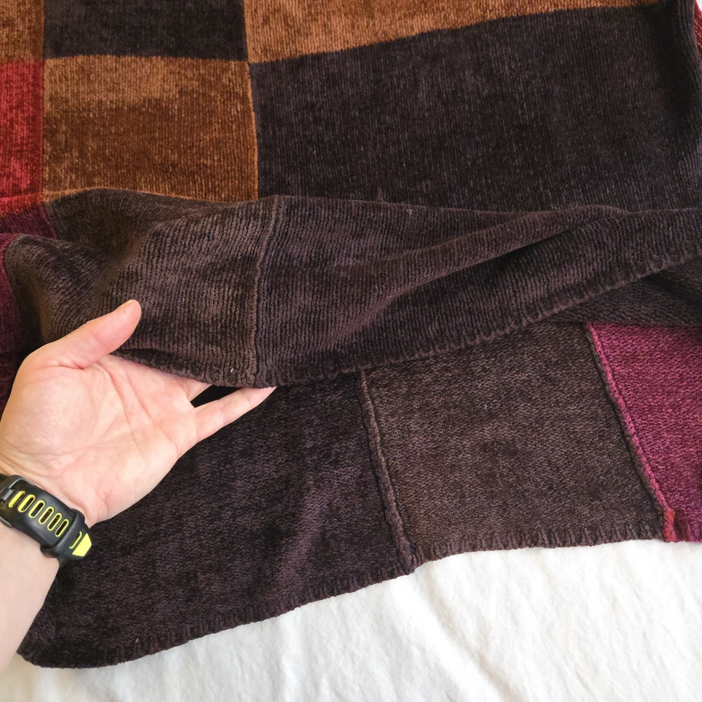 Lord & Taylor Vintage 90s Chenille Colorblock Patchwork VNeck Jewel Tone Sweater - Picture 8 of 12